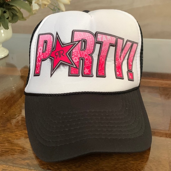 Nissun Rockstar RR Party Hat Black/white snapback Foam Mesh Baseball Rock Star - Picture 1 of 7